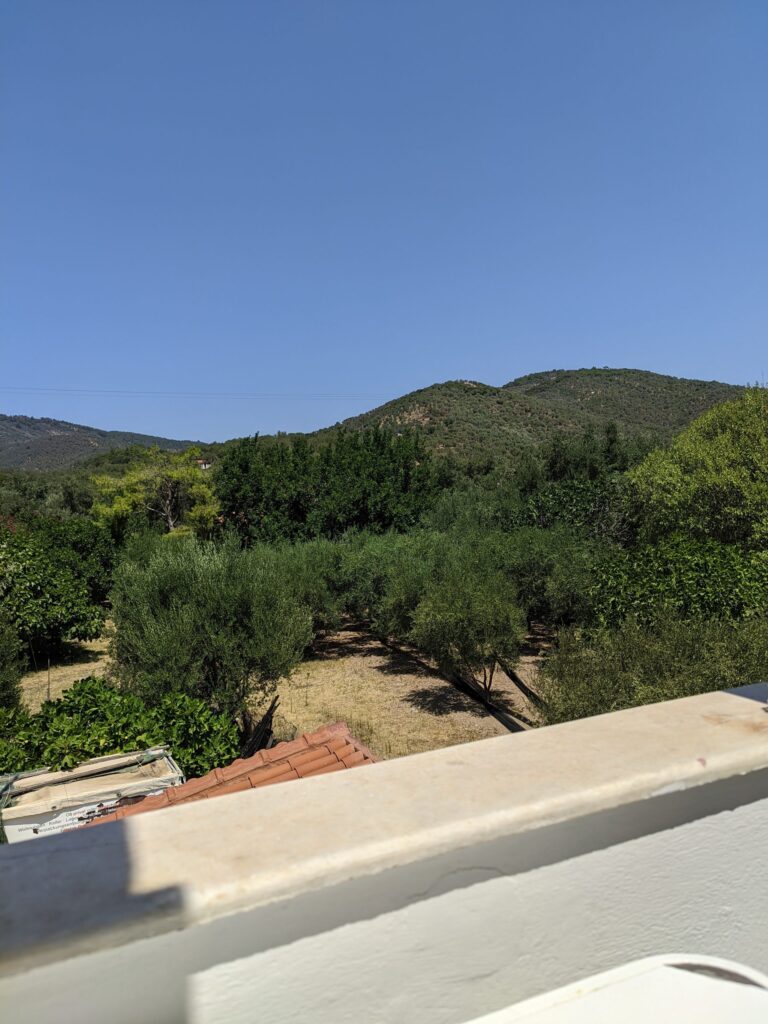 Mountain-view room interior at Studios Elena, Lesvos